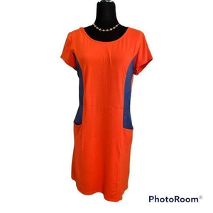 cremieux M orange and‎ faux leather sides with pockets t-shirt dress